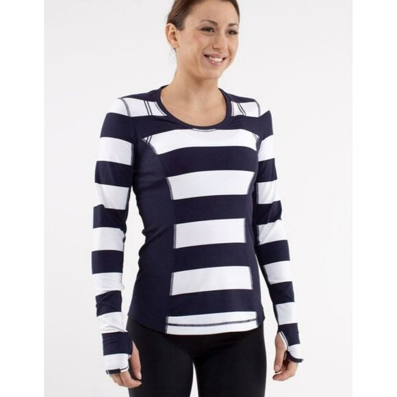Lululemon Run: Switch Back Long Sleeve Wide Bold Stripe Size 8 EUC - Picture 1 of 4